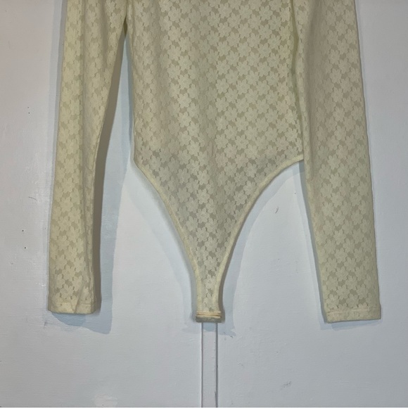 OPEN EDIT Long Sleeve Lace Bodysuit in Ivory - Picture 4 of 12